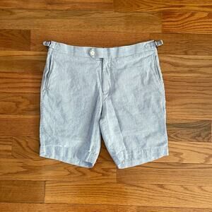 MJ Bale Mills Shorts Men 32 Slim Fit Light Blue Linen Cotton Blend Casual Preppy